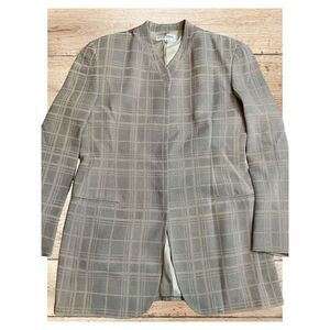 Giorgio Armani Le Collezioni Blazer Plaid Collarless Size 8/42‎  Italy Tan Gray